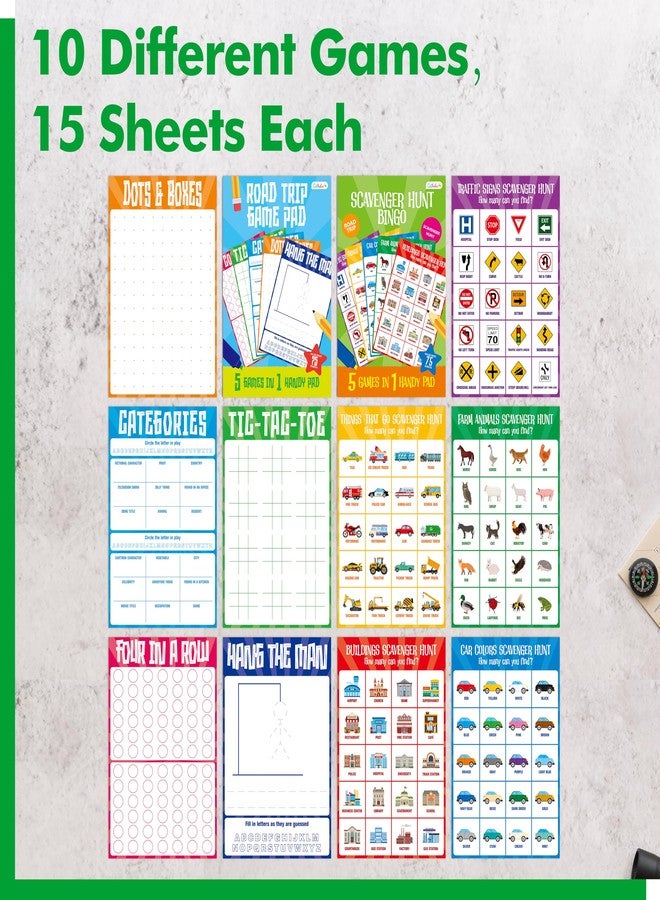 Gethelud 2 Pack Road Trip Game Pads, 10 Games (Categories, Dot & Boxes, Tic-tac-Toe, Scavenger Hunt Bingo), Pen Pencil Paper Game, Plane Trip/Car Travel/Getaway Activity Pad for Kid, Adult - Image 3